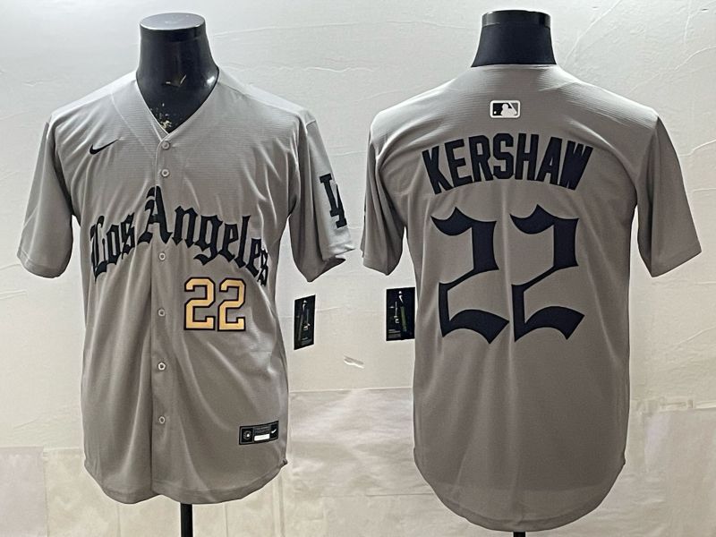 Men 2026 Los Angeles Dodgers #22 Kershaw Grey Five generations Nike MLB Jersey style 003